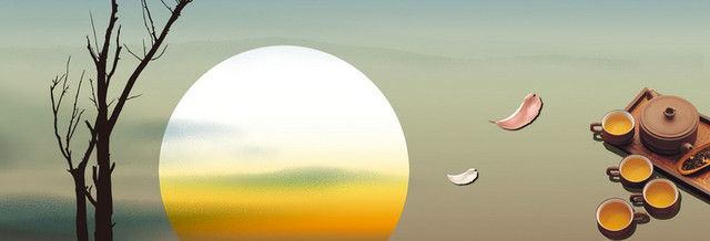 茶叶月下饮茶唯美分层背景BANNER