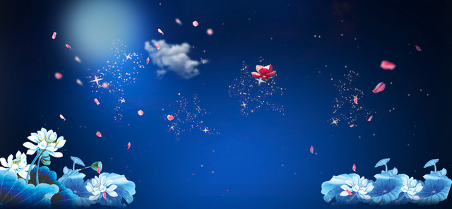 蓝色光晕荷花花瓣背景BANNER
