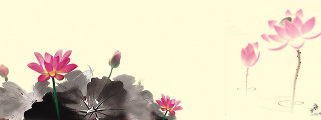 荷花中国风水墨画背景BANNER
