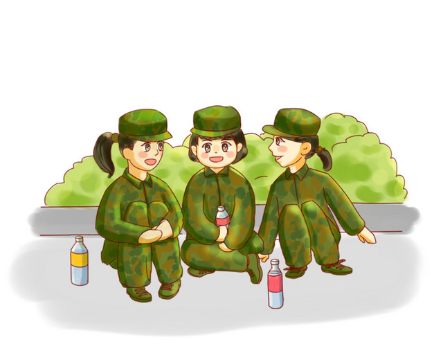 学校大学生军训卡通手绘可爱风三