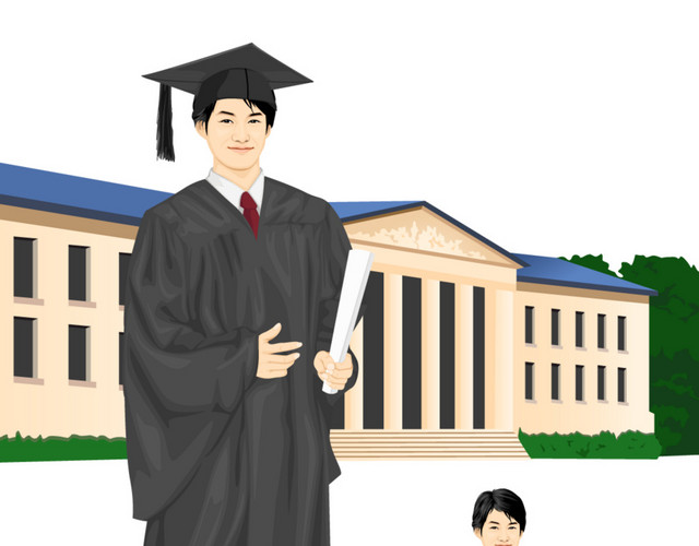 手绘穿学士服的男大学生矢量