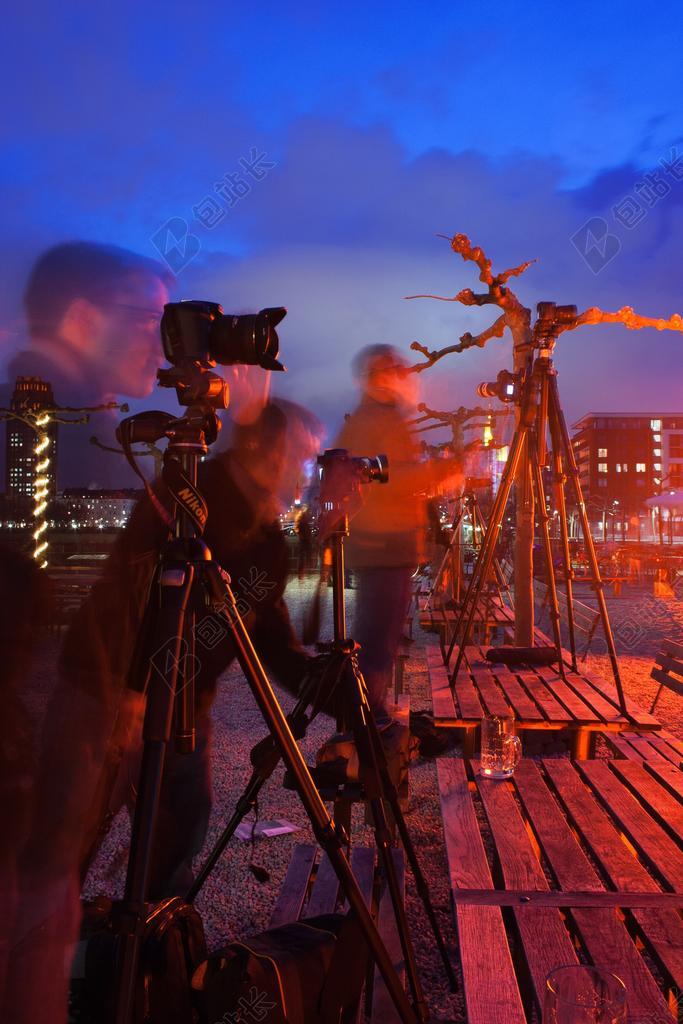摄影师 摄影 夜 长时间曝光 照片 相机 镜头 录制 记者