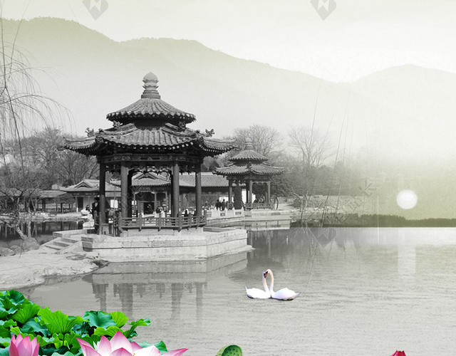 中国风江南水乡H5背景