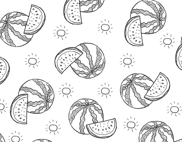 夏日水果小清新手绘线条西瓜太阳