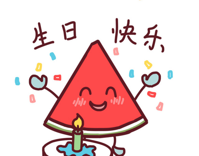 表情生日快乐卡通西瓜插画