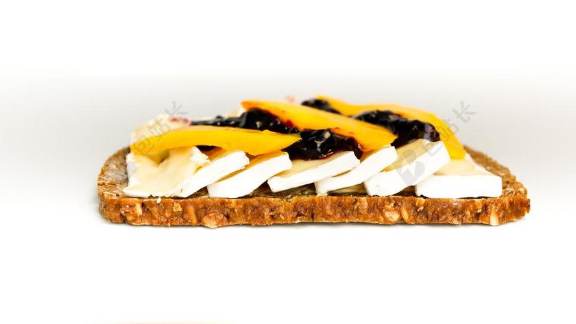 三明治 面包 奶酪 卡门培尔奶酪 法国布里乳酪 芒果 黑加仑
