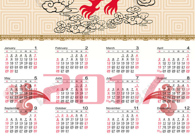 2017年新春日历背景素材
