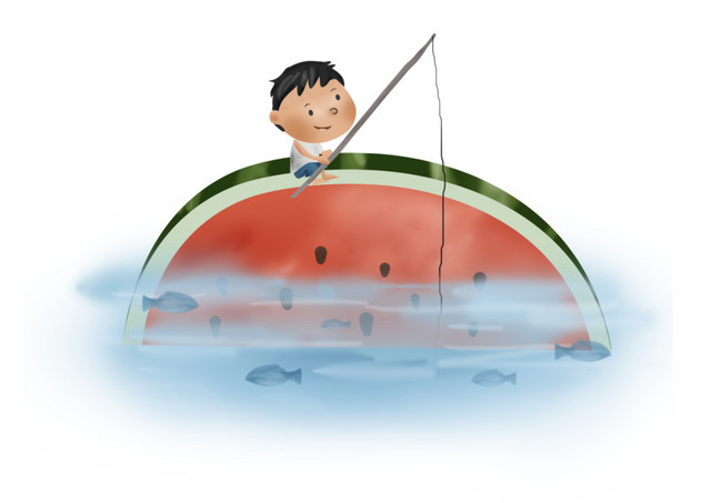暑假夏日夏季大暑小暑钓鱼的男孩