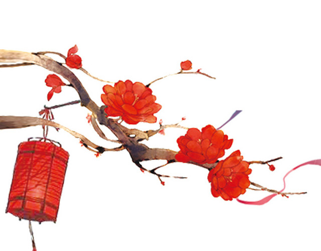 庙会 红色 灯笼红 梅花 节日气氛
