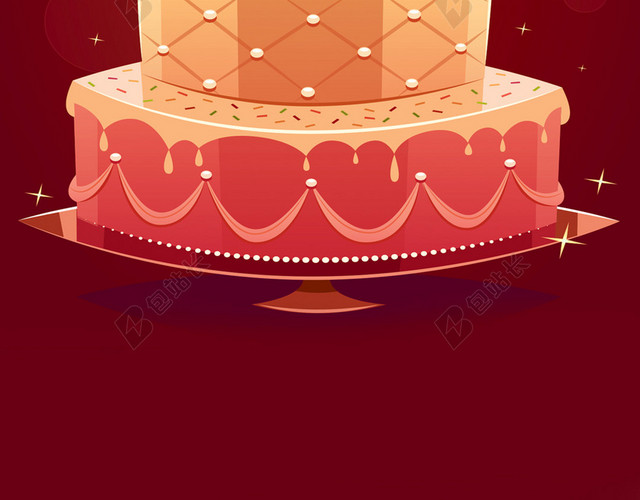 红色扁平生日蛋糕源文件H5背景