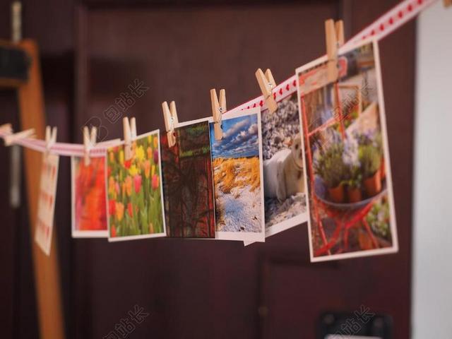 彩色物品展示夹子上的彩色照片背景图片