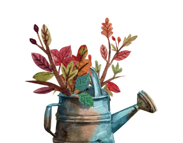 矢量手绘插画浇花水壶