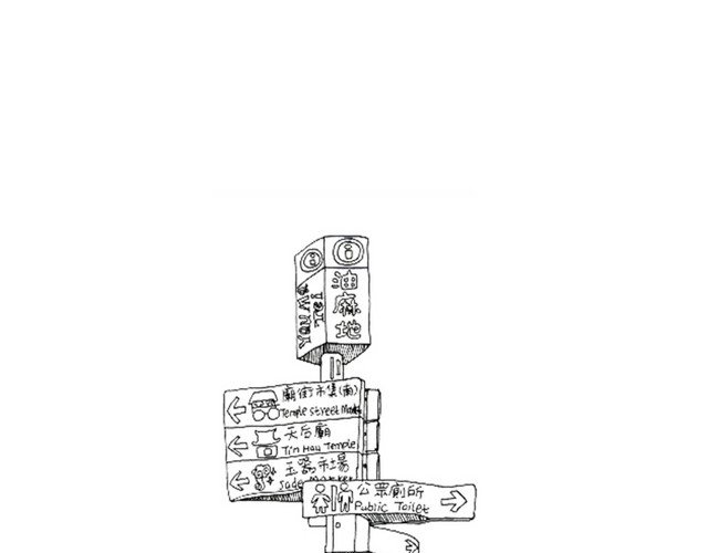 手绘线稿香港旅游地图导视