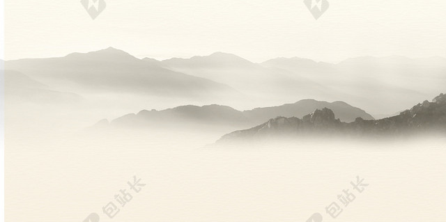 清雅中式水墨风山水海报背景模板