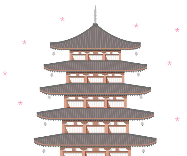 日本庙宇手绘插画
