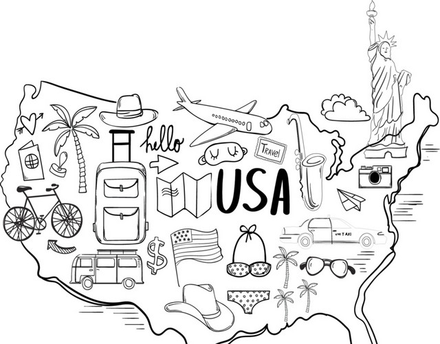 手绘美国旅游地图