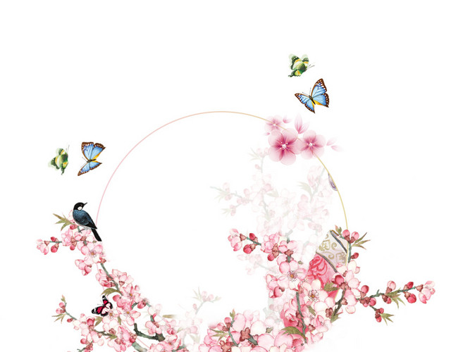 手绘桃花花环边框