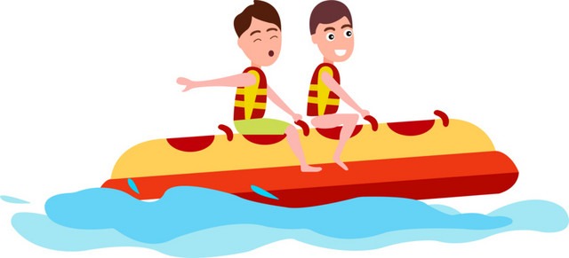 夏日旅游卡通水上漂流矢量图