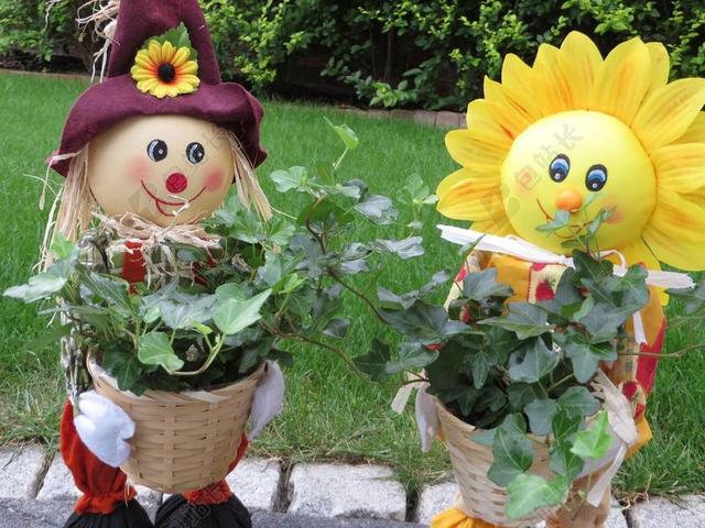 稻草人 鲜花 装饰 数字 花园 帽子 娃娃 园艺