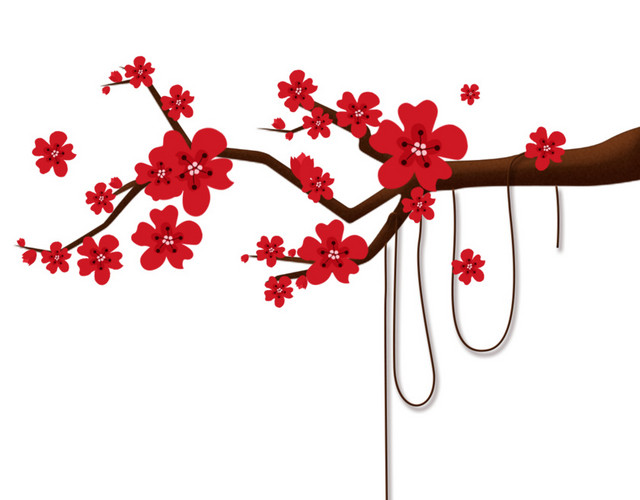 卡通大红梅花过年元旦
