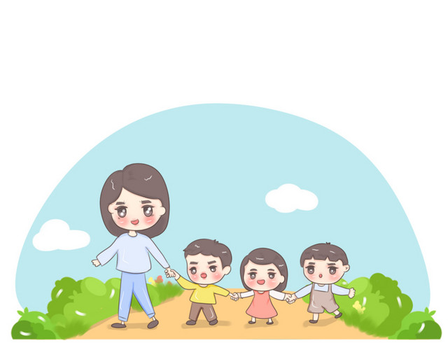 卡通手绘老师学生秋游