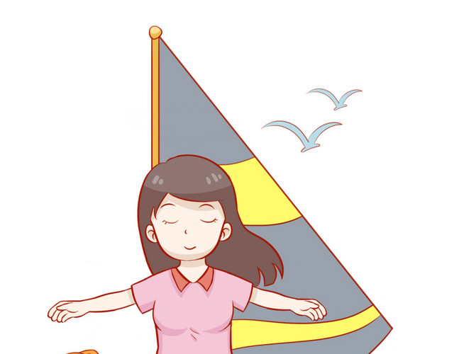 女孩坐船旅游插画