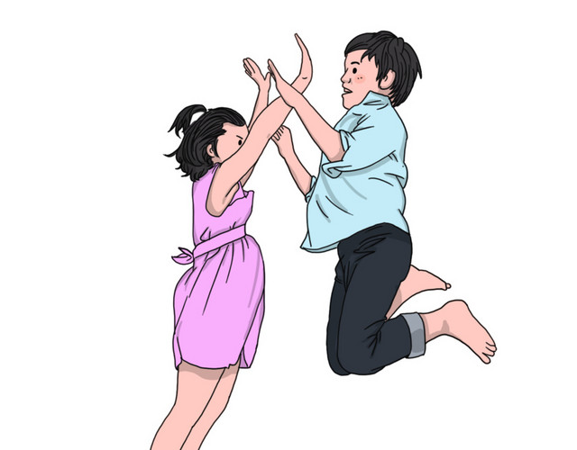 秋游卡通小孩跳跃欢呼旅游插画