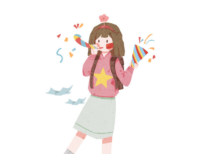 国庆旅游女孩手持礼花插画