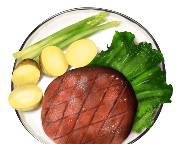 手绘美食插画牛排
