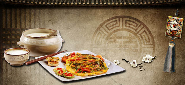 美食饮食高档中国风棉麻纹理花纹背景BANNER