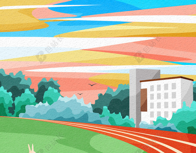 三个同学并排坐在操场边