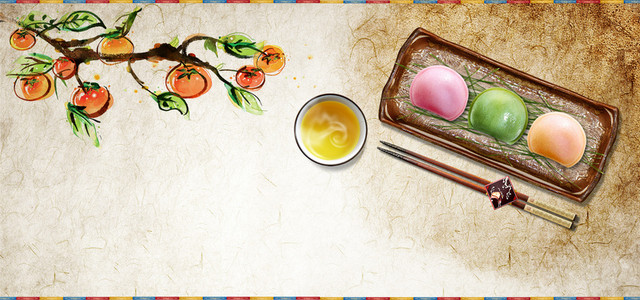 养生美食筷子纹理背景柿子海报BANNER
