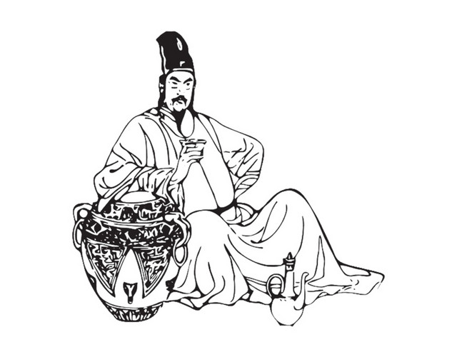 手绘黑色喝酒古风人物