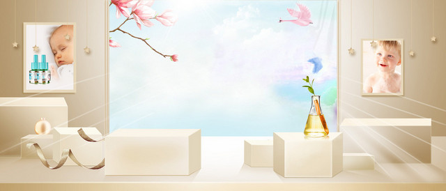 国外婴儿母婴景色桃花金属金BANNER