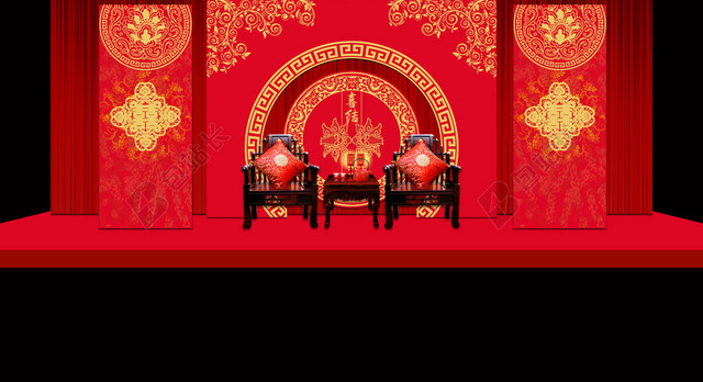红色婚礼中国风海报背景