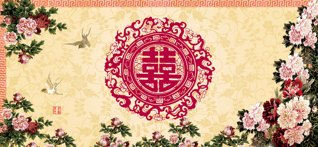 奢华婚礼中国风纹理黄色BANNER背景