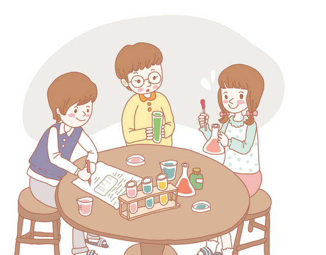 卡通手绘做化学实验的人物设计