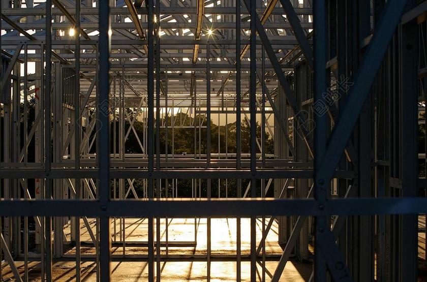 钢框架结构 帧 日落 几何 钢 线路 角度 阴影