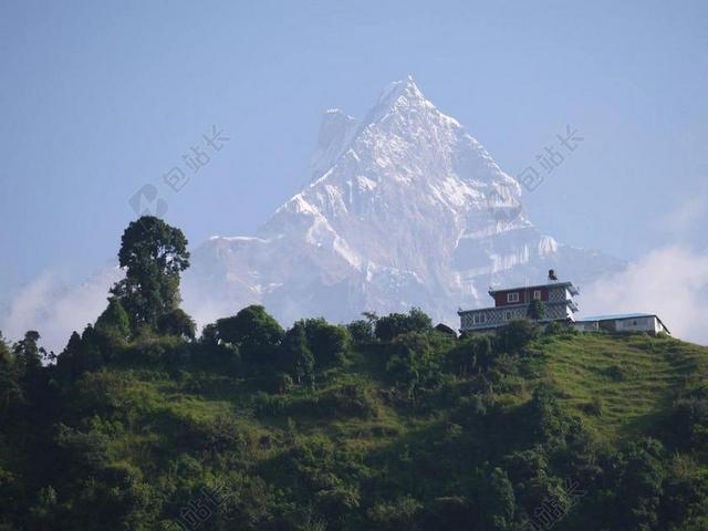 绿色自然清新山顶房子背景图片