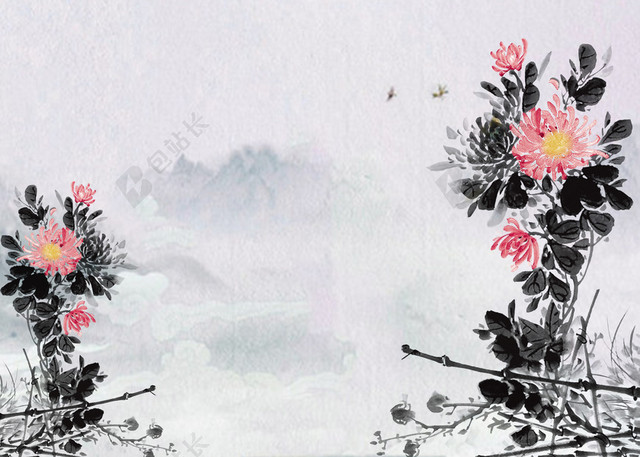 简约水墨中国风牡丹BANNER