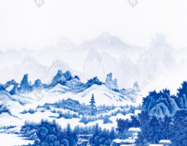 简约蓝色山水H5背景