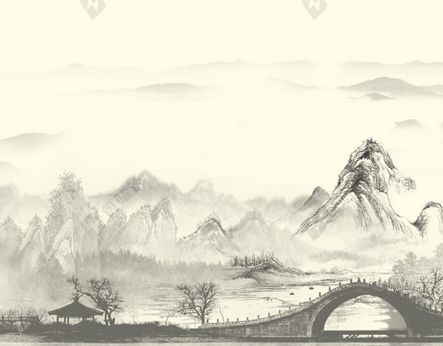 水墨中国风山水海报背景