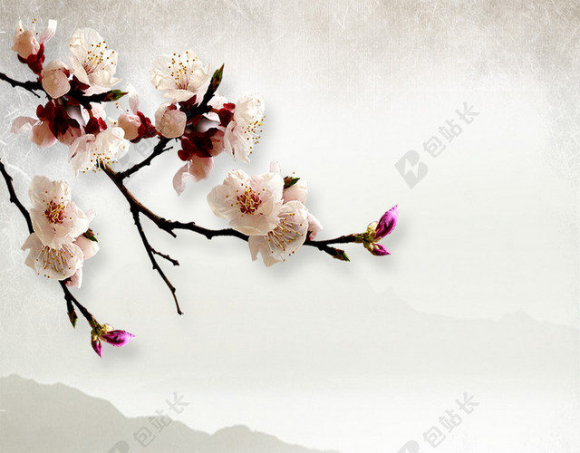 梅花边框中国风水墨背景H5背景素材