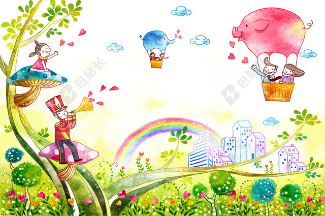 手绘卡通儿童乐园节日背景素材