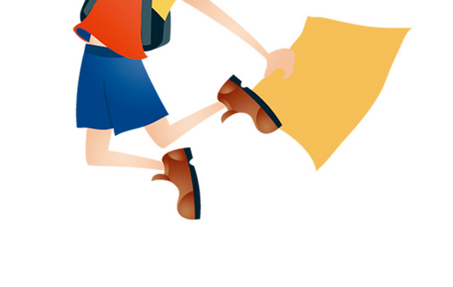手绘小学生跳跃矢量