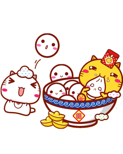 卡通的猫咪过元宵