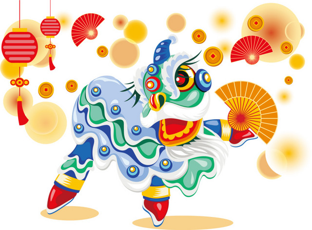 矢量图舞狮闹元宵