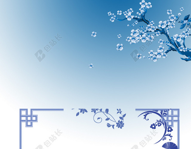 蓝色青花瓷海报背景素材