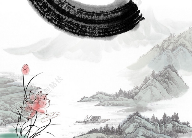 黑白古风山水水墨墨痕中国风背景素材