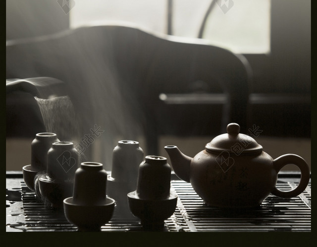 中国风黑白茶道背景素材